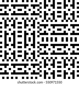 Vector seamless pattern. Decorative element, design template with pixel black and white motifs. Background, texture with optical illusion effect. Ethnic tribal traditional tracery for fabric swatch.