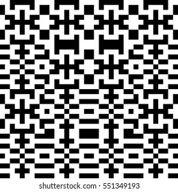Vector seamless pattern. Decorative element, design template with pixel black and white motifs. Ethnic folk national tracery for fabric swatch. Background, texture with optical illusion effect.