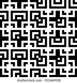 Vector seamless pattern. Decorative element, design template with striped black and white lines and squares. Background, texture with abstract geometry. Structural industrial tiles for parquet swatch