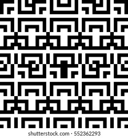 Vector seamless pattern. Decorative element, design template with striped black and white lines and squares. Background, texture with abstract geometry. Structural industrial tiles for parquet swatch