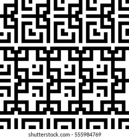 Vector seamless pattern. Decorative element, design template with striped black and white lines and squares. Background, texture with abstract geometry. Structural industrial tiles for parquet swatch