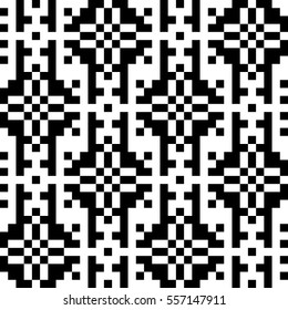 Vector seamless pattern. Decorative element, design template with pixel black and white motifs. Background, texture with optical illusion effect. Ethnic tribal traditional tracery for fabric swatch.