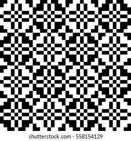 Vector seamless pattern. Decorative element, design template with pixel black and white motifs. Ethnic folk national tracery for fabric swatch. Background, texture with optical illusion effect.