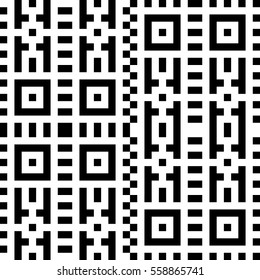 Vector seamless pattern. Decorative element, design template with pixel black and white motifs. Background, texture with optical illusion effect. Ethnic tribal traditional tracery for fabric swatch.