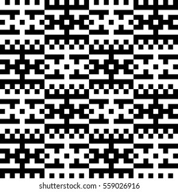 Vector seamless pattern. Decorative element, design template with pixel black and white motifs. Background, texture with optical illusion effect. Ethnic tribal traditional tracery for fabric swatch.