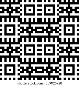 Vector seamless pattern. Decorative element, design template with pixel black and white motifs. Background, texture with optical illusion effect. Ethnic tribal traditional tracery for fabric swatch.
