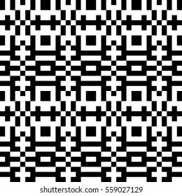 Vector seamless pattern. Decorative element, design template with pixel black and white motifs. Ethnic folk national tracery for fabric swatch. Background, texture with optical illusion effect.