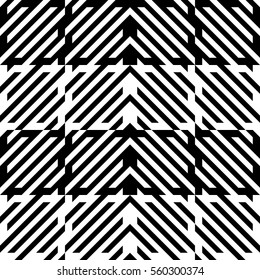 Vector seamless pattern. Decorative element, design template with diagonal striped black and white lines. Background, texture with mechanical geometry. Structural industrial tiles for lattice, grille