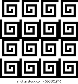 Vector seamless pattern. Decorative element, design template with striped black and white spiral lines. Background, texture with optical illusion effect. Classic ancient tiles for textile and parquet