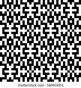 Vector seamless pattern. Decorative element, design template with pixel black and white motifs. Ethnic folk national tracery for fabric swatch. Background, texture with optical illusion effect.
