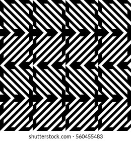 Vector seamless pattern. Decorative element, design template with diagonal striped black and white lines. Background, texture with mechanical geometry. Structural industrial tiles for lattice, grille