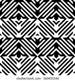 Vector seamless pattern. Decorative element, design template with diagonal striped black and white lines. Background, texture with mechanical geometry. Structural industrial tiles for lattice, grille