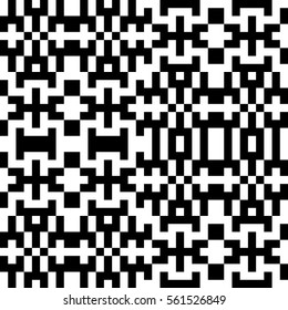 Vector seamless pattern. Decorative element, design template with pixel black and white motifs. Ethnic folk national tracery for fabric swatch. Background, texture with optical illusion effect.