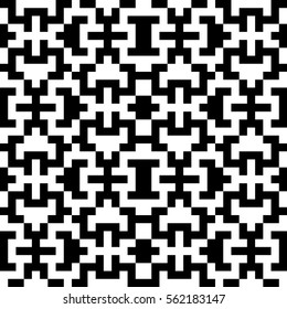 Vector seamless pattern. Decorative element, design template with pixel black and white motifs. Ethnic folk national tracery for fabric swatch. Background, texture with optical illusion effect.