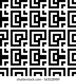 Vector seamless pattern. Decorative element, design template with striped black and white lines and squares. Background, texture with abstract geometry. Structural industrial tiles for parquet swatch
