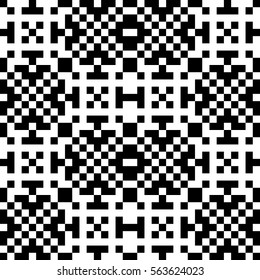 Vector seamless pattern. Decorative element, design template with pixel black and white motifs. Ethnic folk national tracery for fabric swatch. Background, texture with optical illusion effect.