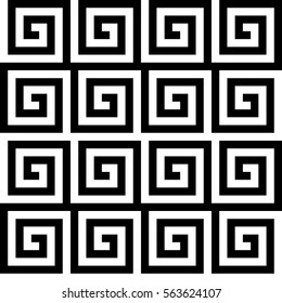 Vector seamless pattern. Decorative element, design template with striped black and white spiral lines. Background, texture with optical illusion effect. Classic ancient tiles for textile and parquet