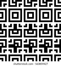 Vector seamless pattern. Decorative element, design template with striped black and white lines and squares. Background, texture with abstract geometry. Structural industrial tiles for parquet swatch