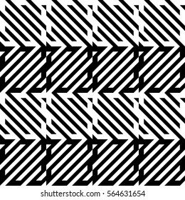 Vector seamless pattern. Decorative element, design template with diagonal striped black and white lines. Background, texture with mechanical geometry. Structural industrial tiles for lattice, grille