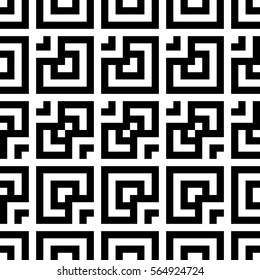 Vector seamless pattern. Decorative element, design template with striped black and white lines and squares. Background, texture with abstract geometry. Structural industrial tiles for parquet swatch