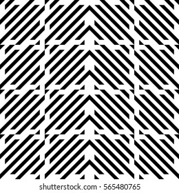 Vector seamless pattern. Decorative element, design template with diagonal striped black and white lines. Background, texture with mechanical geometry. Structural industrial tiles for lattice, grille