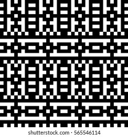 Vector seamless pattern. Decorative element, design template with pixel black and white motifs. Background, texture with optical illusion effect. Ethnic tribal traditional tracery for fabric swatch.