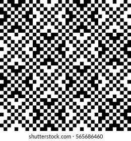 Vector seamless pattern. Decorative element, design template with pixel black and white motifs. Ethnic folk national tracery for fabric swatch. Background, texture with optical illusion effect.