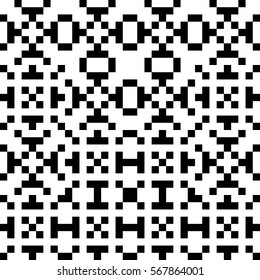 Vector seamless pattern. Decorative element, design template with pixel black and white motifs. Ethnic folk national tracery for fabric swatch. Background, texture with optical illusion effect.