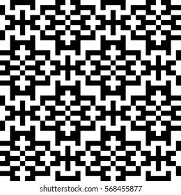 Vector seamless pattern. Decorative element, design template with pixel black and white motifs. Ethnic folk national tracery for fabric swatch. Background, texture with optical illusion effect.