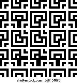 Vector seamless pattern. Decorative element, design template with striped black white lines and squares. Background, texture with abstract geometry. Structural industrial tiles of parquet, swatch.
