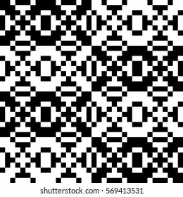 Vector seamless pattern. Decorative element, design template with pixel black and white motifs. Ethnic folk national tracery for fabric swatch. Background, texture with optical illusion effect.