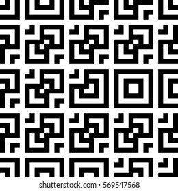 Vector seamless pattern. Decorative element, design template with striped black and white lines and squares. Background, texture with abstract geometry. Structural industrial tiles for parquet swatch