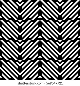 Vector seamless pattern. Decorative element, design template with diagonal striped black and white lines. Background, texture with mechanical geometry. Structural industrial tiles for lattice, grille