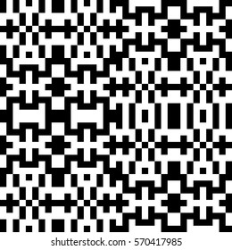 Vector seamless pattern. Decorative element, design template with pixel black and white motifs. Ethnic folk national tracery for fabric swatch. Background, texture with optical illusion effect.