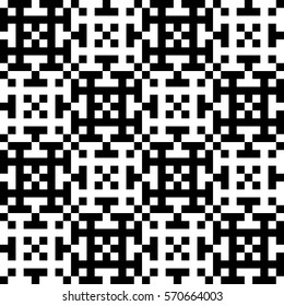 Vector seamless pattern. Decorative element, design template with pixel black and white motifs. Ethnic folk national tracery for fabric swatch. Background, texture with optical illusion effect.