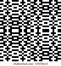 Vector seamless pattern. Decorative element, design template with pixel black and white motifs. Ethnic folk national tracery for fabric swatch. Background, texture with optical illusion effect.