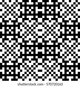 Vector seamless pattern. Decorative element, design template with pixel black and white motifs. Ethnic folk national tracery for fabric swatch. Background, texture with optical illusion effect.