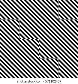 Vector seamless pattern. Decorative element, design template with striped black white diagonal inclined lines. Background, texture by tetris composition. Dynamic tiles for card, app, web cover.