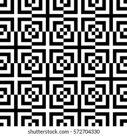 Vector seamless pattern. Decorative element, design template with pixel black and white motifs. Background, texture with optical illusion effect. Ethnic tribal traditional tracery for fabric swatch.