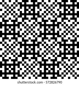 Vector seamless pattern. Decorative element, design template with pixel black and white motifs. Ethnic folk national tracery for fabric swatch. Background, texture with optical illusion effect.
