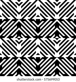 Vector seamless pattern. Decorative element, design template with diagonal striped black and white lines. Background, texture with mechanical geometry. Structural industrial tiles for lattice, grille