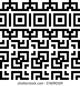 Vector seamless pattern. Decorative element, design template with striped black and white lines and squares. Background, texture with abstract geometry. Structural industrial tiles for parquet swatch