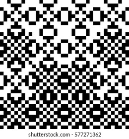 Vector seamless pattern. Decorative element, design template with pixel black and white motifs. Ethnic folk national tracery for fabric swatch. Background, texture with optical illusion effect.