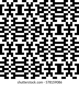 Vector seamless pattern. Decorative element, design template with pixel black and white motifs. Ethnic folk national tracery for fabric swatch. Background, texture with optical illusion effect.