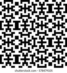 Vector seamless pattern. Decorative element, design template with pixel black and white motifs. Ethnic folk national tracery for fabric swatch. Background, texture with optical illusion effect.