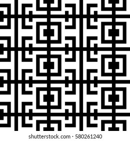 Vector seamless pattern. Decorative element, design template with ethnic black white motifs. Background, texture with traditional handicraft. Fabric tracery swatch for cloth, jersey, plaid, tapestry.