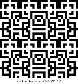 Vector seamless pattern. Decorative element, design template with striped black and white lines and squares. Background, texture with abstract geometry. Structural industrial tiles for parquet swatch