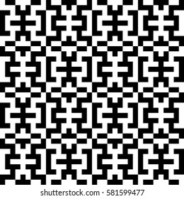 Vector seamless pattern. Decorative element, design template with pixel black and white motifs. Ethnic folk national tracery for fabric swatch. Background, texture with optical illusion effect.