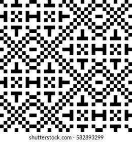 Vector seamless pattern. Decorative element, design template with pixel black and white motifs. Ethnic folk national tracery for fabric swatch. Background, texture with optical illusion effect.