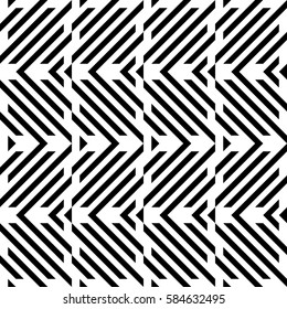 Vector seamless pattern. Decorative element, design template with diagonal striped black and white lines. Background, texture with mechanical geometry. Structural industrial tiles for lattice, grille